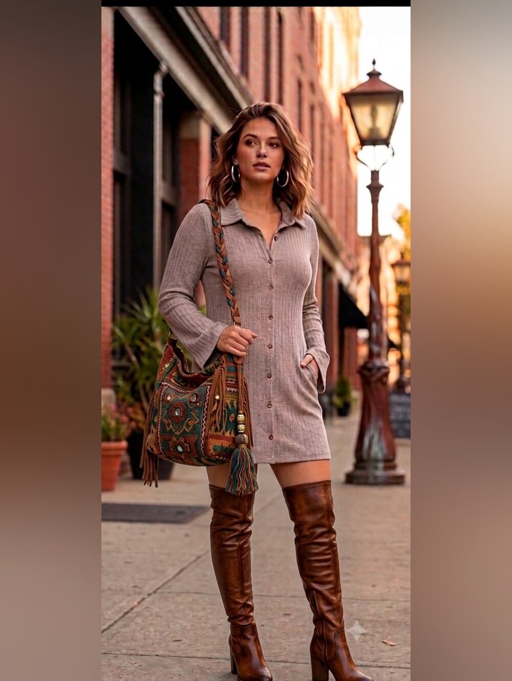 Lulus Grey Ribbed Button-Front Long Sleeve Dress